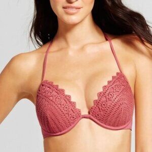 Shade & Shore Crocheted Swim Top Bikini Womens 34B Pink Underwire